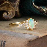 2 Prong Marquise Cut Vintage Opal Engagement Ring Wedding Ring